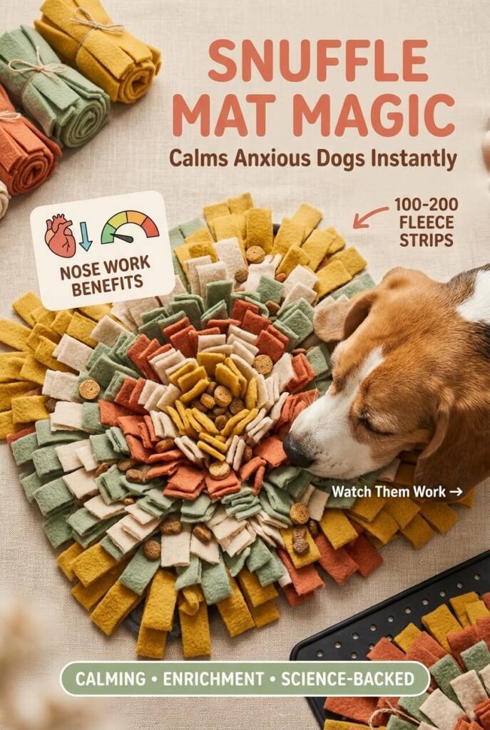 DIY snuffle mat for dogs tutorial - homemade dog enrichment mat, fleece snuffle mat pattern, anxiety relief dog toys