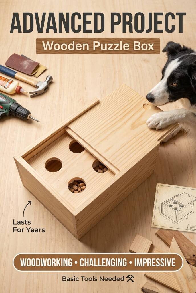 DIY wooden puzzle feeder box for dogs - advanced dog toy woodworking project, homemade sliding puzzle dog toy
