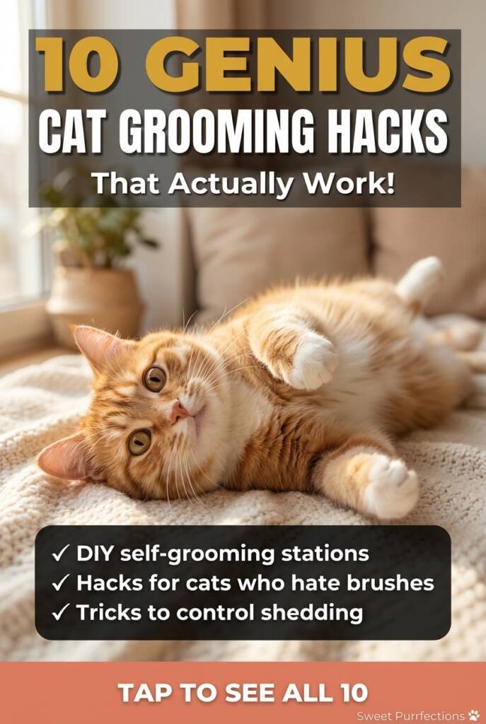 Fluffy cat lying on cream blanket looking at camera — 10 genius cat grooming hacks that actually work for busy cat parents