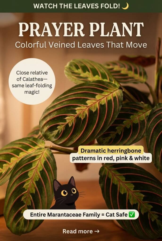 Prayer plant Maranta with red herringbone vein pattern on green leaves - cat safe low light houseplant with leaves that fold at night, ASPCA verified non-toxic
