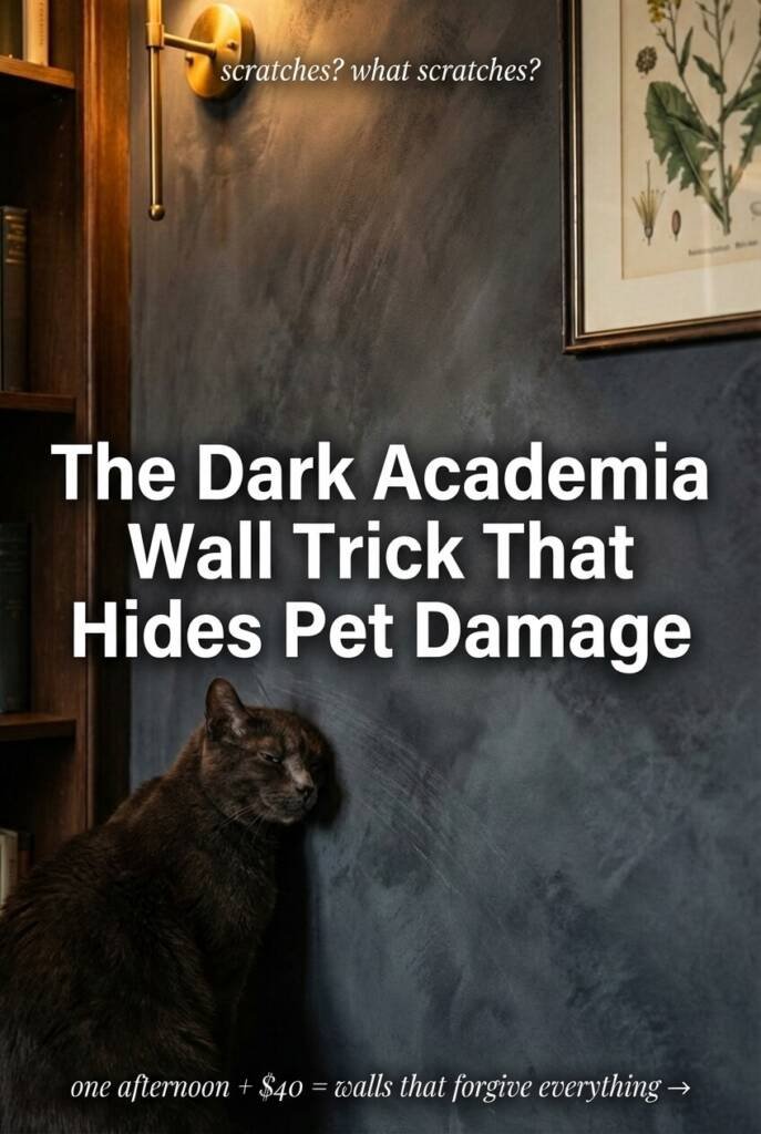 Close up of dark charcoal limewash textured wall with cat rubbing against surface showing how scratches and scuffs disappear into the natural variation