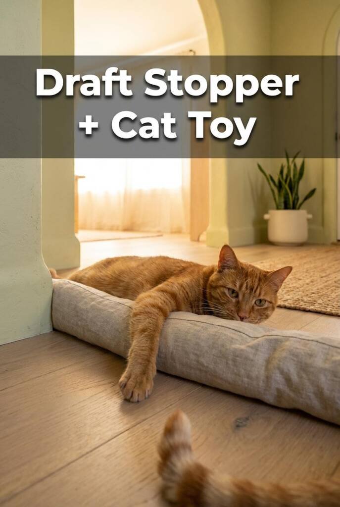 Shot from a low angle at floor level looking along a wide-plank white oak floor toward the base of an arched doorway with a l