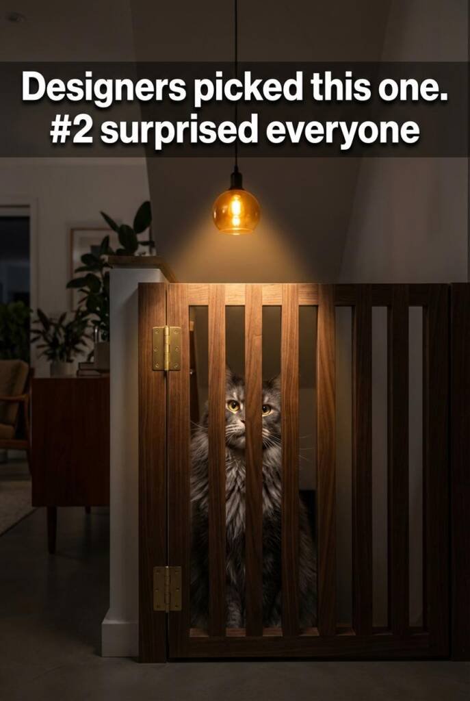 Moody late evening light in a wide open-plan space, a single warm pendant throwing a tight pool of amber onto a hinged walnut