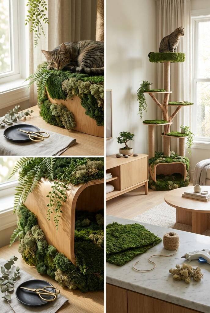 Tight crop overhead flat-lay shot of styling materials arranged on a pale honed Carrara marble countertop: sheets of preserve
