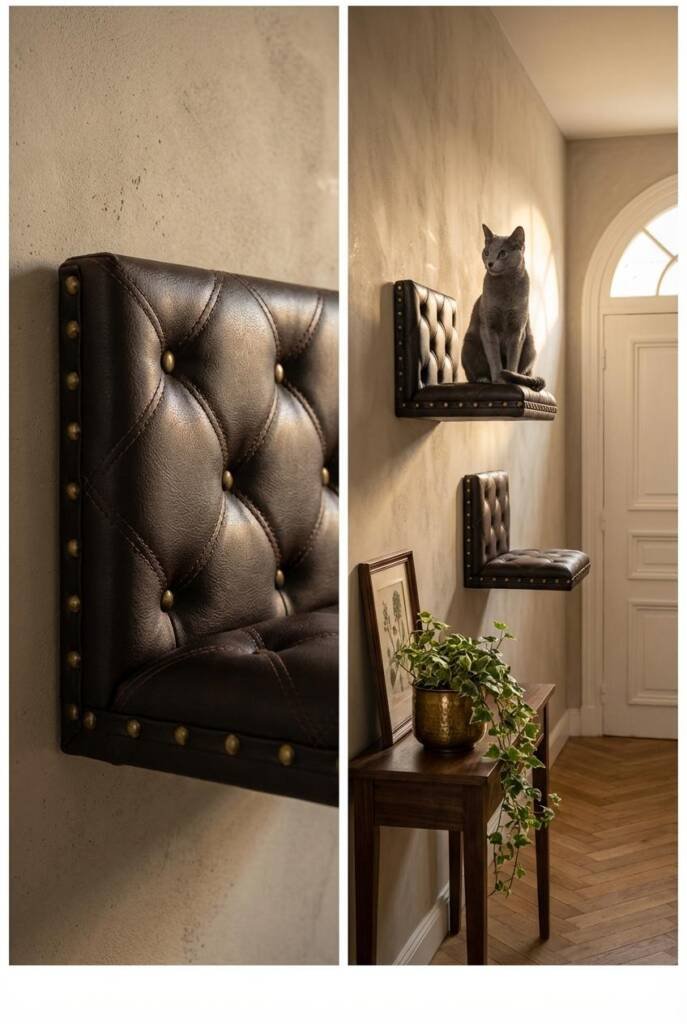 Shot from a low angle looking slightly upward in a Parisian-inspired hallway with tall lime-plastered walls in warm greige. L